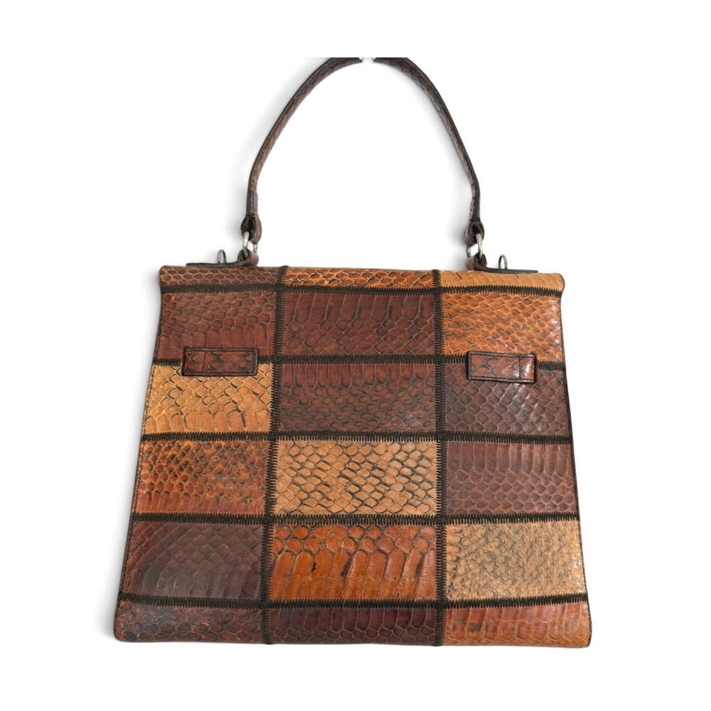 Miu Miu Python Patchwork Top Handle Crossbody Bag Brown - Picture 3 of 14